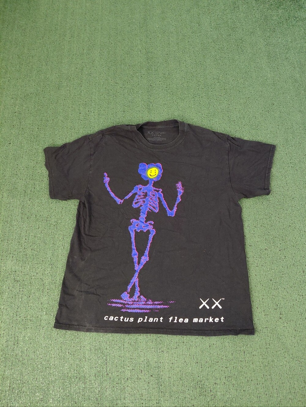 KAWS x Cactus Plant Flea Market Hype Skeleton Graphic Black T Shirt Sz Large